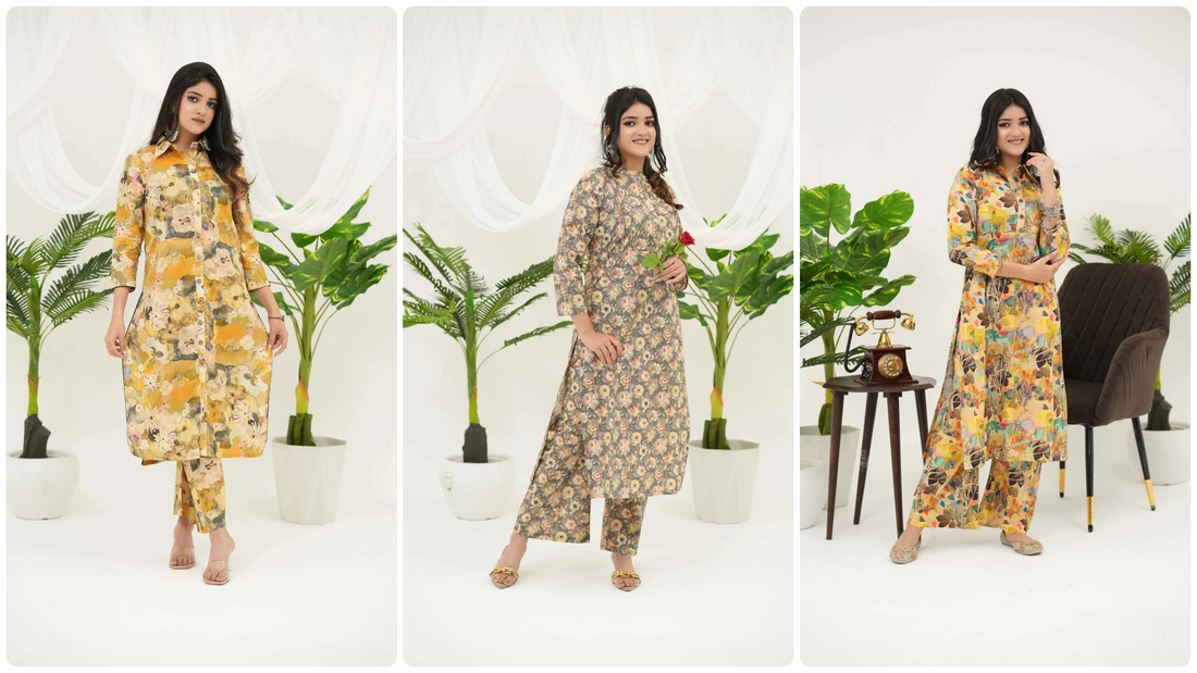 Woman wearing a traditional kurta set during Baisakhi, showcasing comfortable festive ethnic wear with soft fabric and subtle design