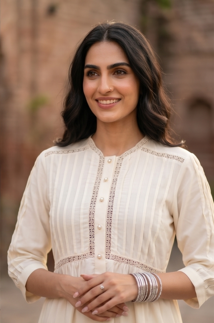 Summer Snow White Lace Work Kurta Set