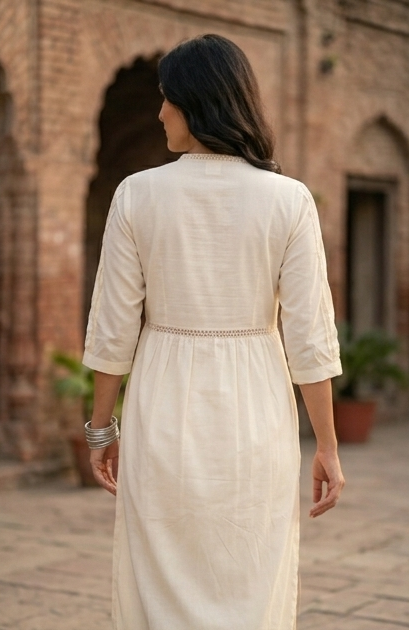 Summer Snow White Lace Work Kurta Set