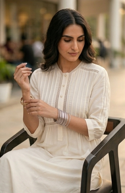Summer Snow White Lace Work Kurta Set