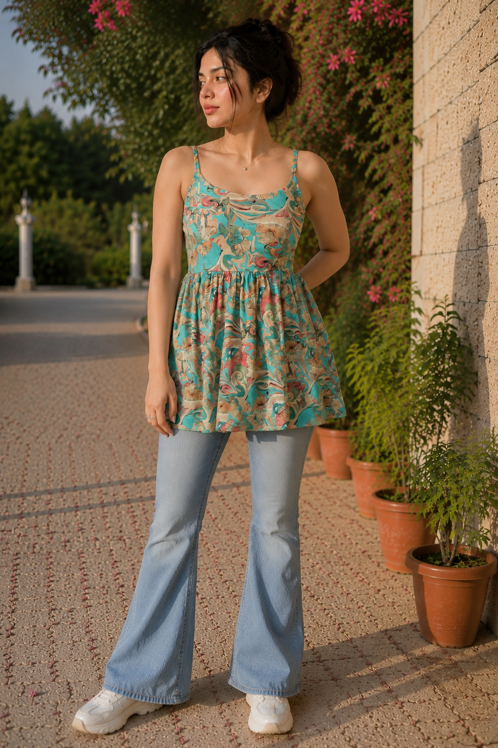 Aqua Breeze Tie-Shoulder Top