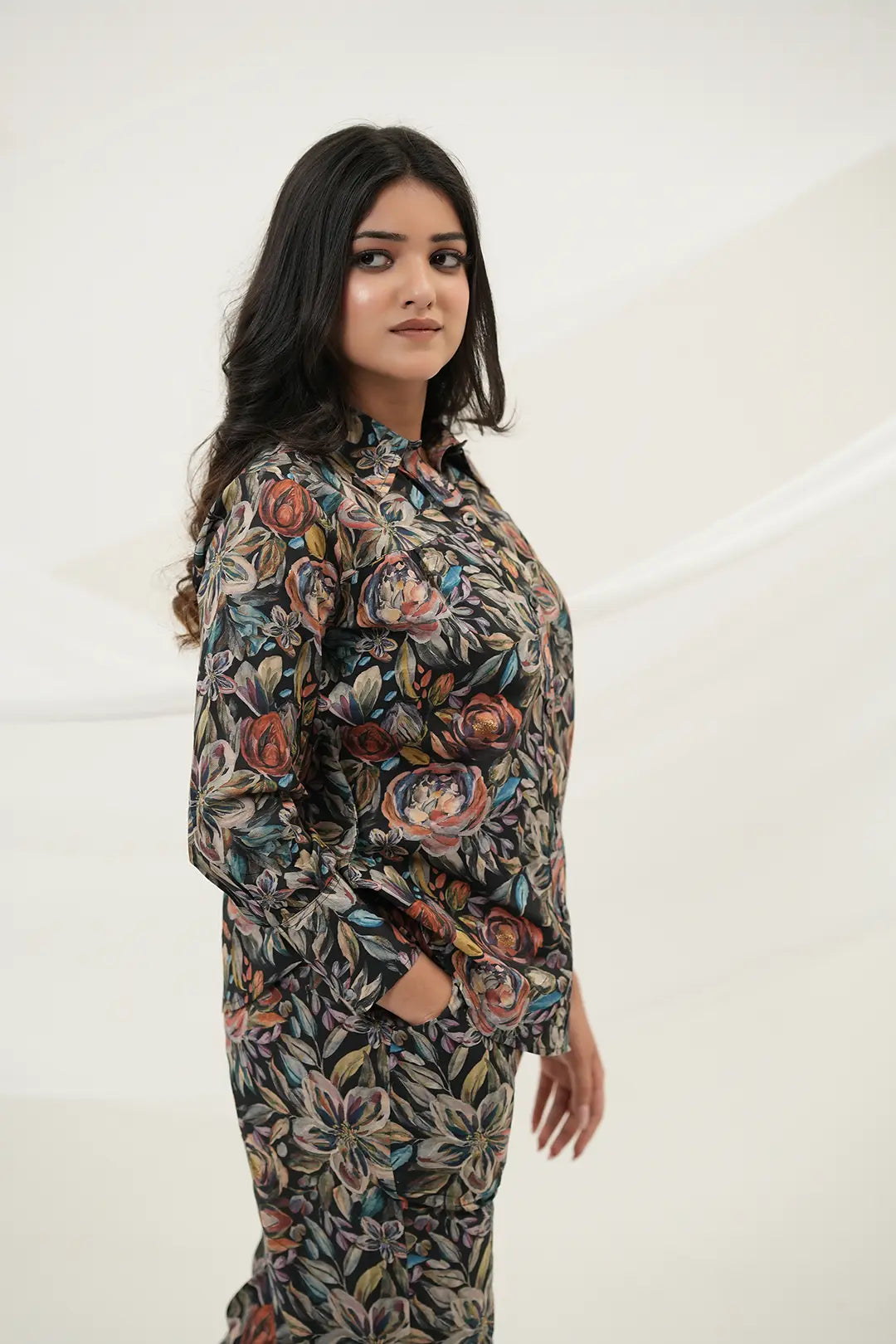 Black Multiflora Co-ord Set - Simroz