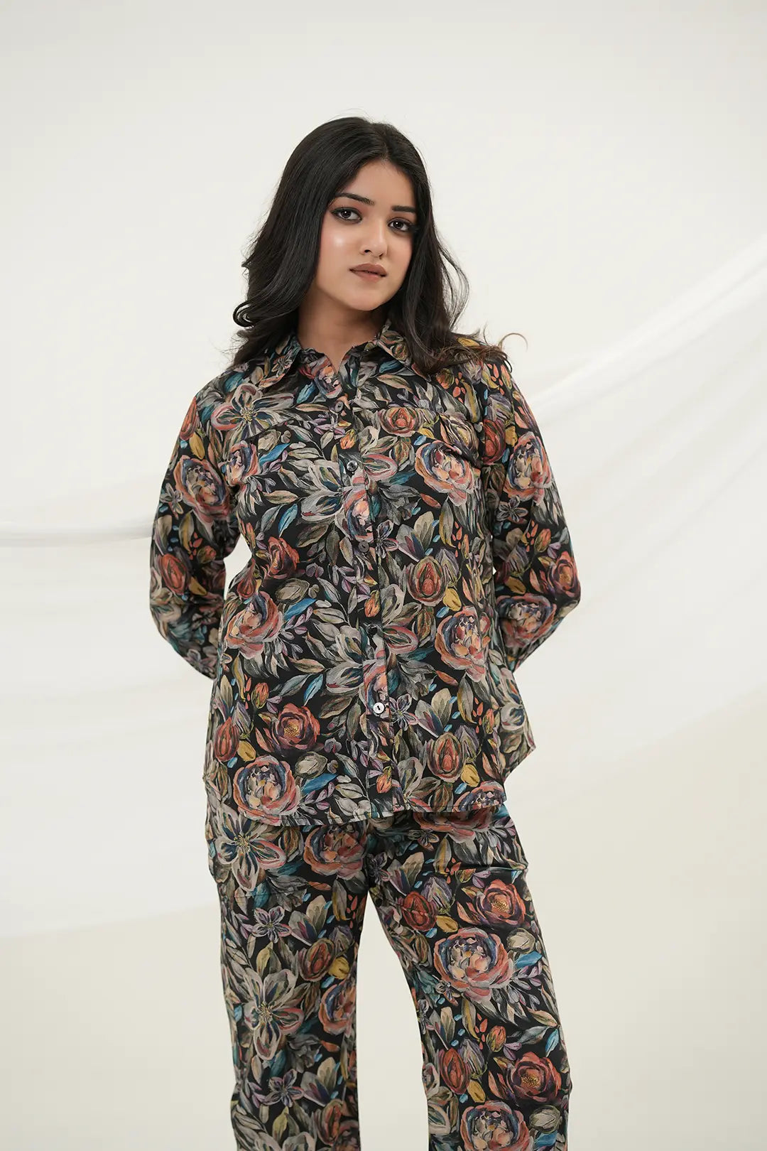 Black Multiflora Co-ord Set - Simroz