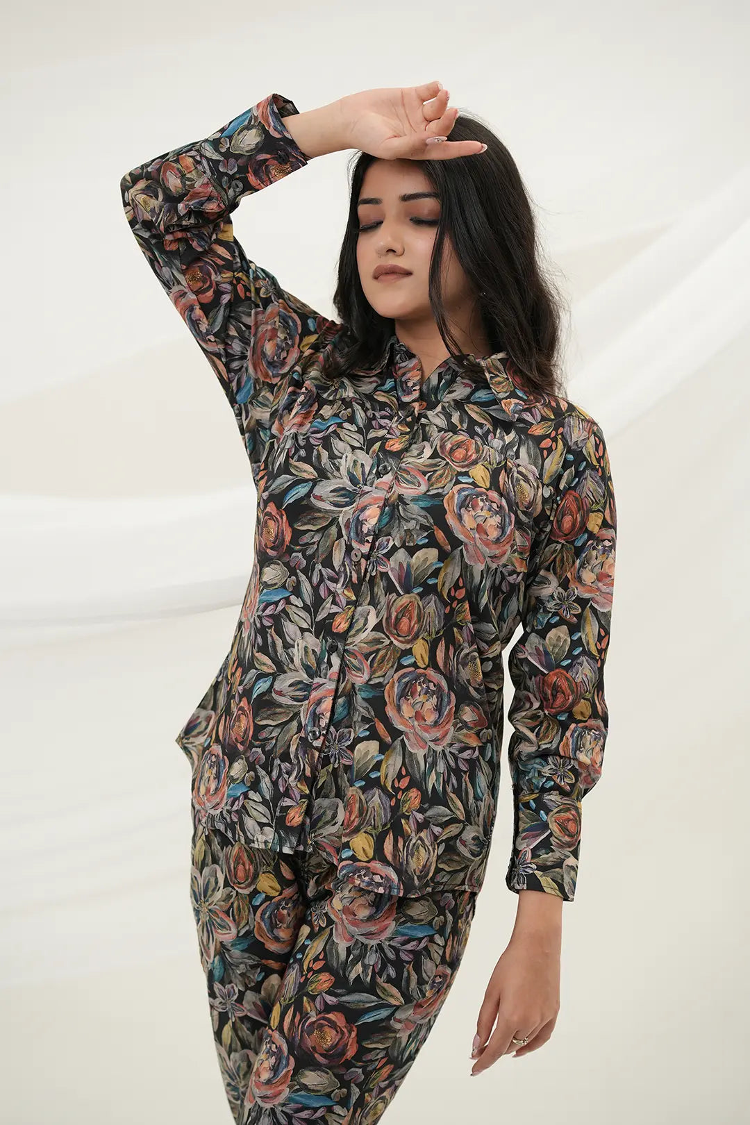 Black Multiflora Co-ord Set - Simroz