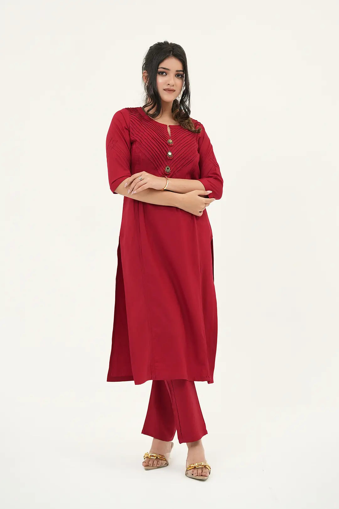 Crimson Radiance Pintuck Kurta Set - Simroz