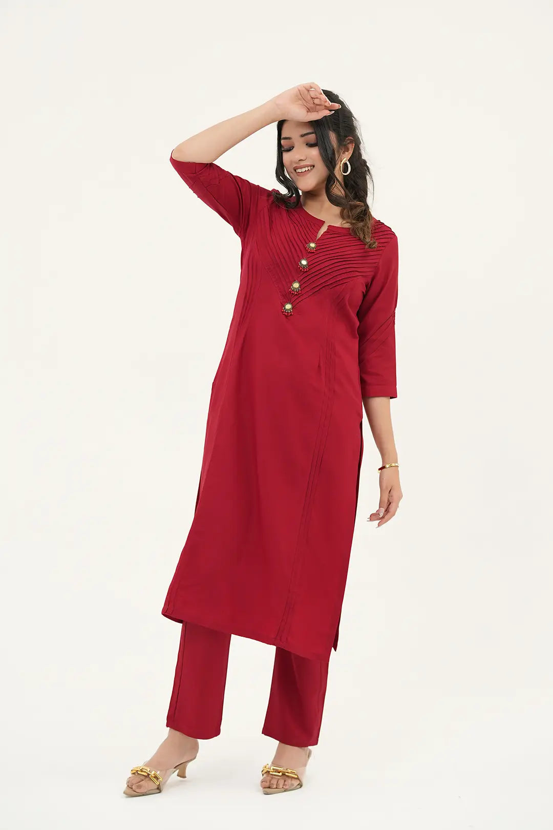 Crimson Radiance Pintuck Kurta Set - Simroz