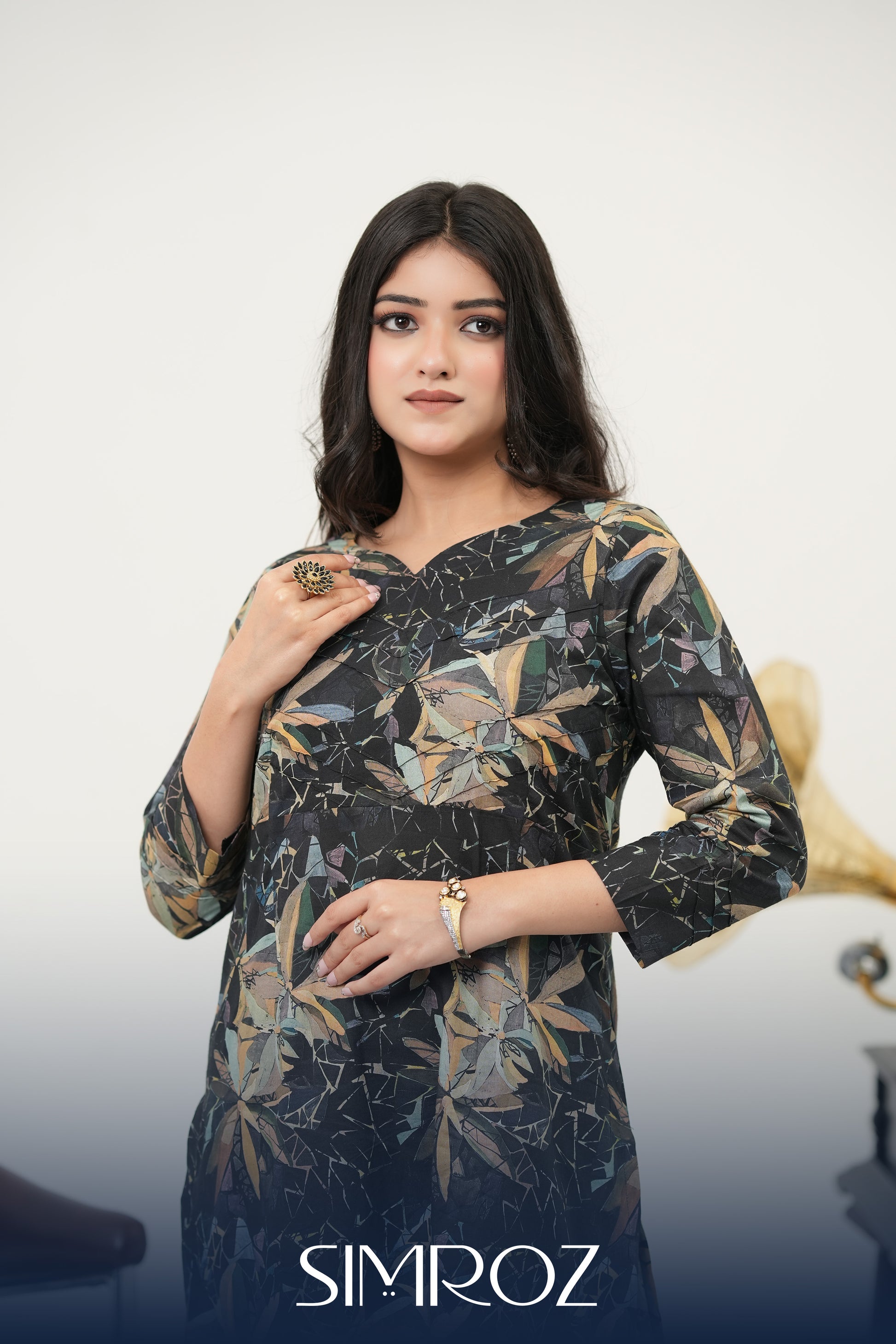 Midnight Sonata black digital print kurta set.