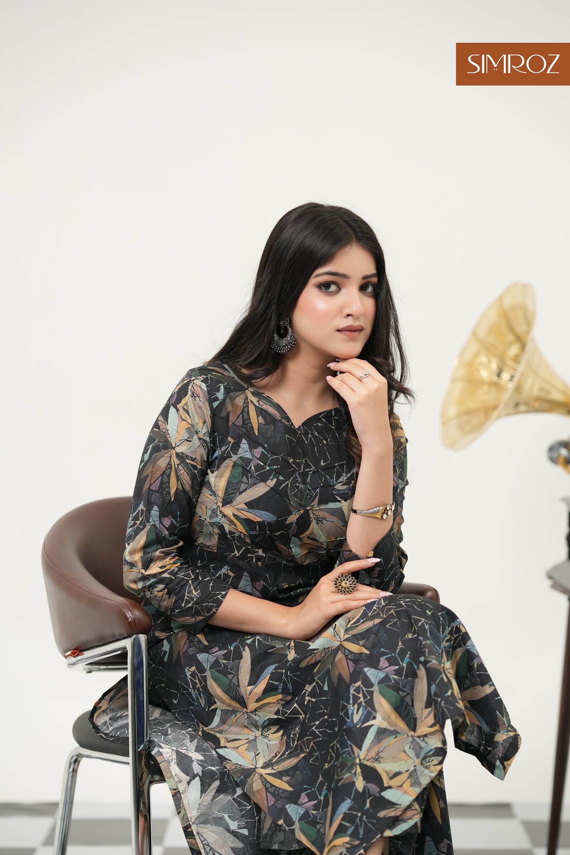 Designer black digital print kurta set for women.