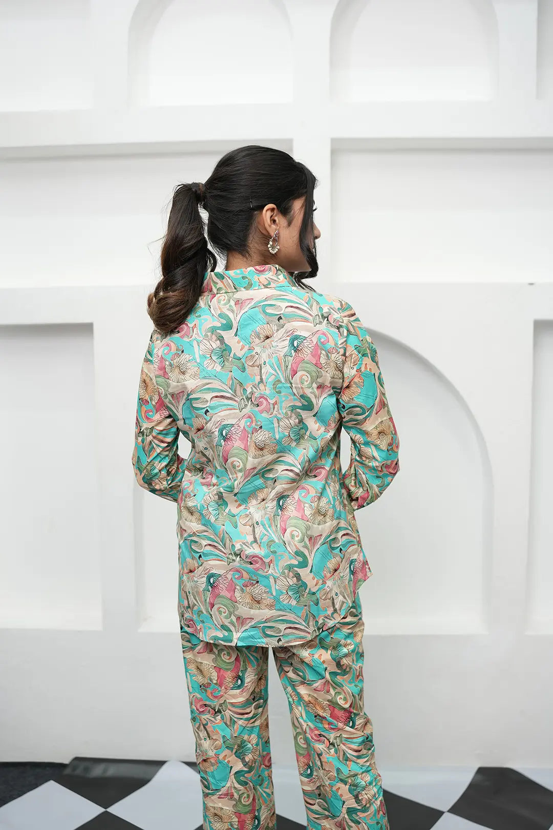 Teal & Beige Printed Co-ord Set - Simroz