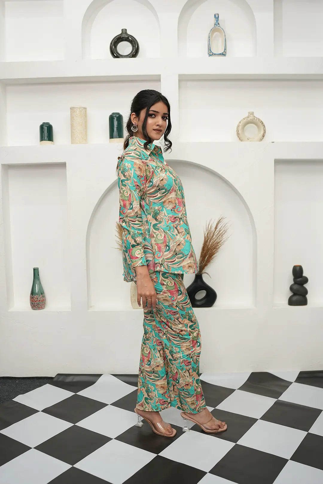 Teal & Beige Printed Co-ord Set - Simroz