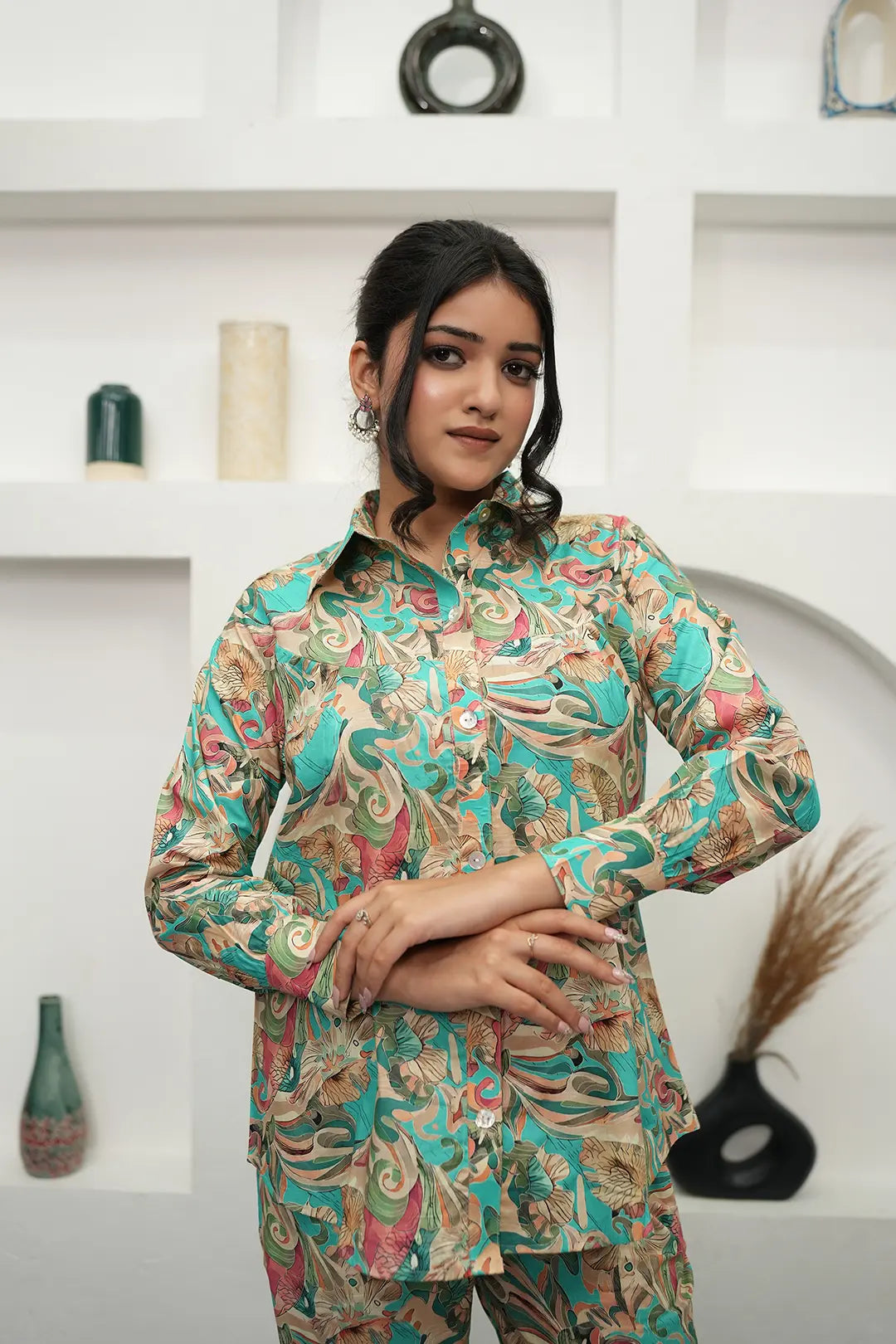 Teal & Beige Printed Co-ord Set - Simroz